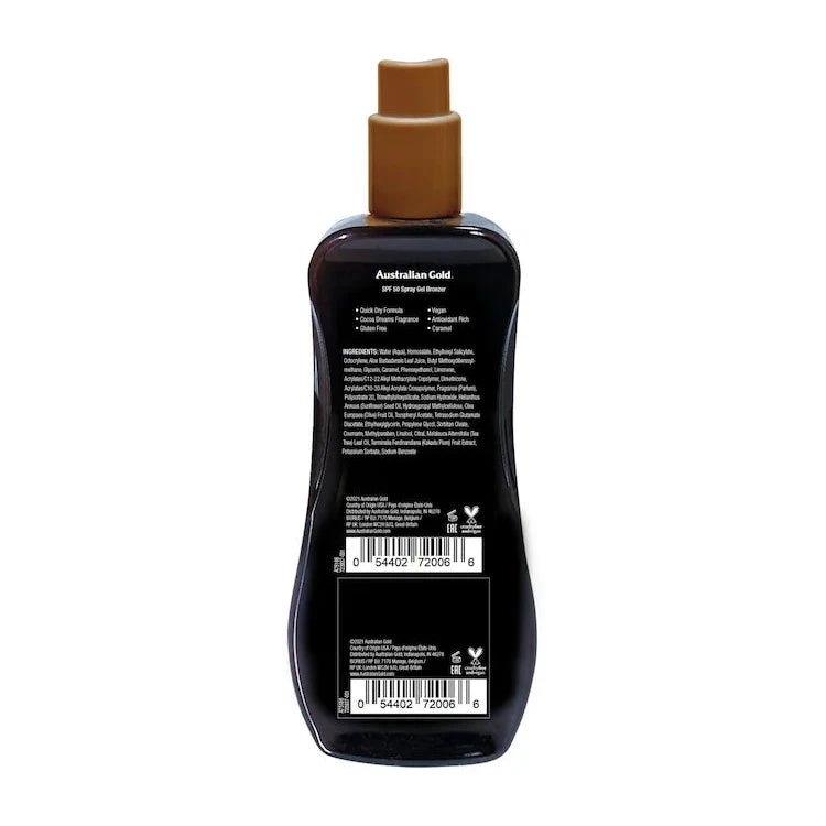 Australian Gold SPF 50 Instant Bronzer Spray Gel Suncream 237ml - The Tanning Company