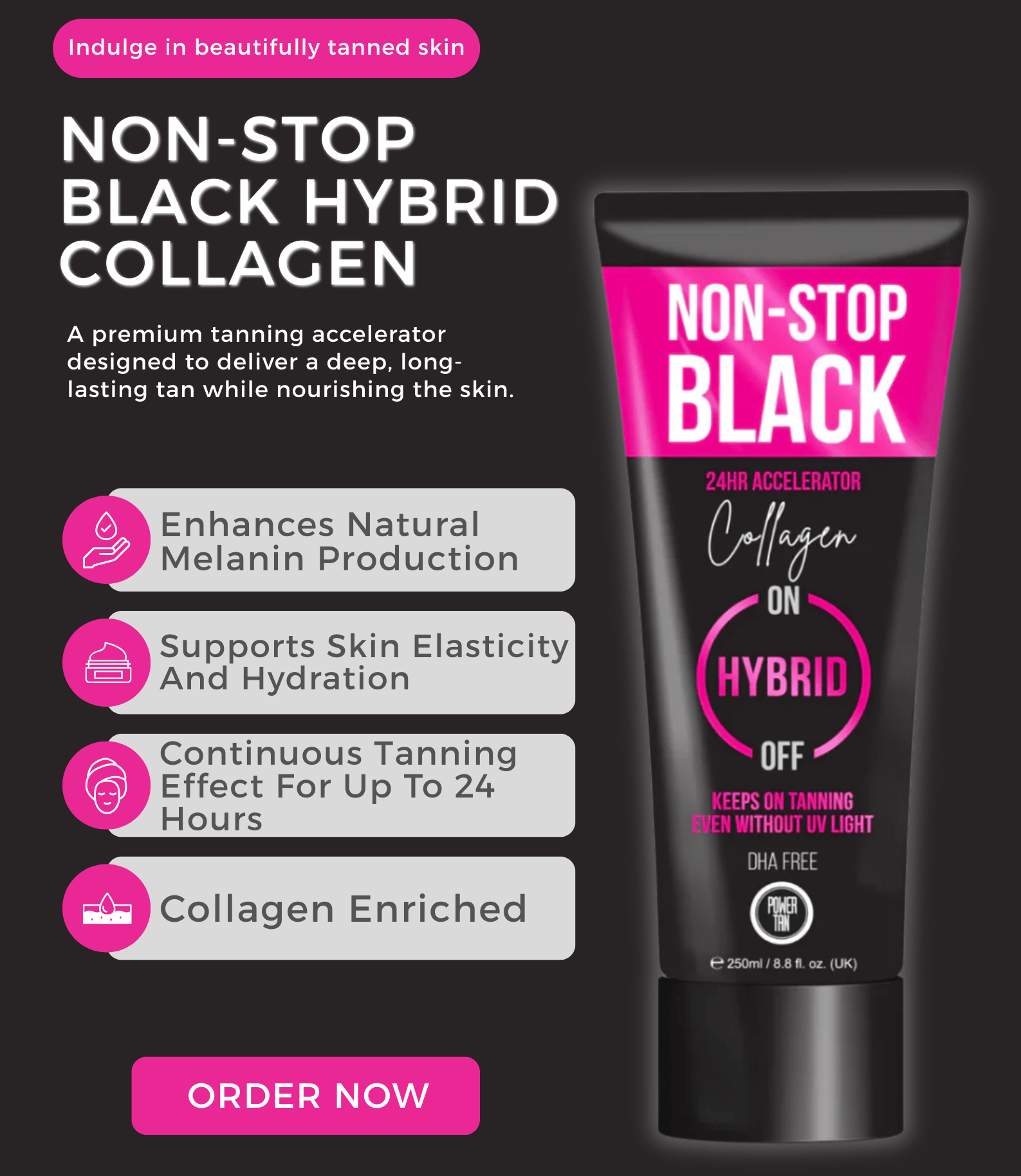 Power Tan Non - Stop Black Hybrid Collagen - The Tanning Company