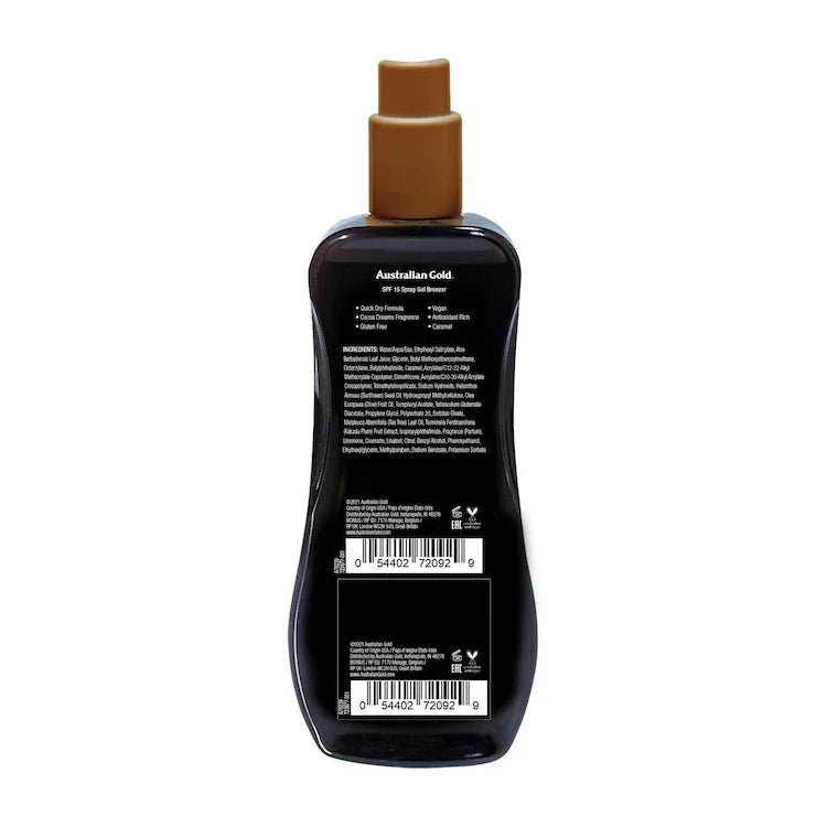 Australian Gold SPF 15 Instant Bronzer Spray Gel Suncream 237ml - The Tanning Company